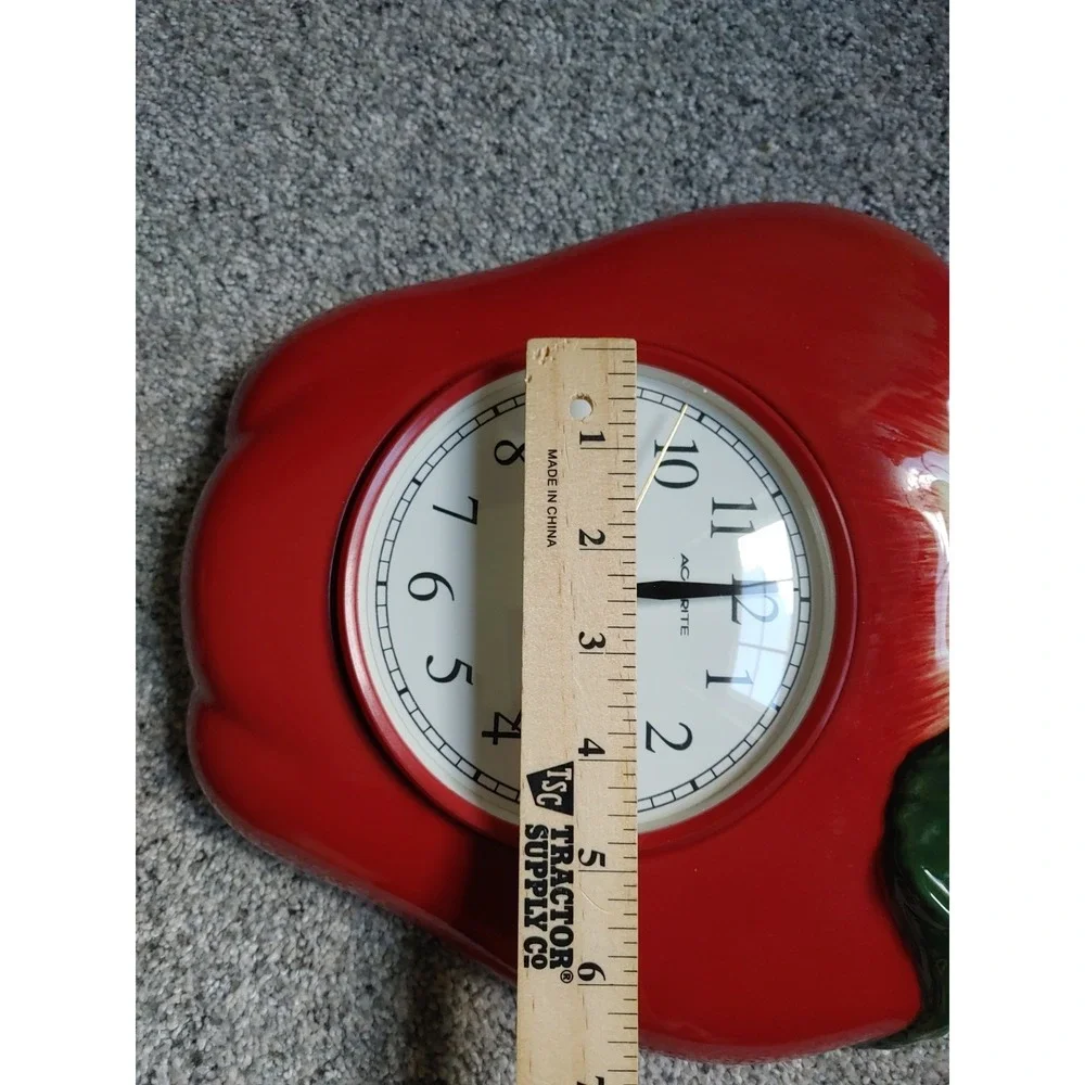 Vtg Acurite Red Apple Ceramic Wall Clock Quartz 11